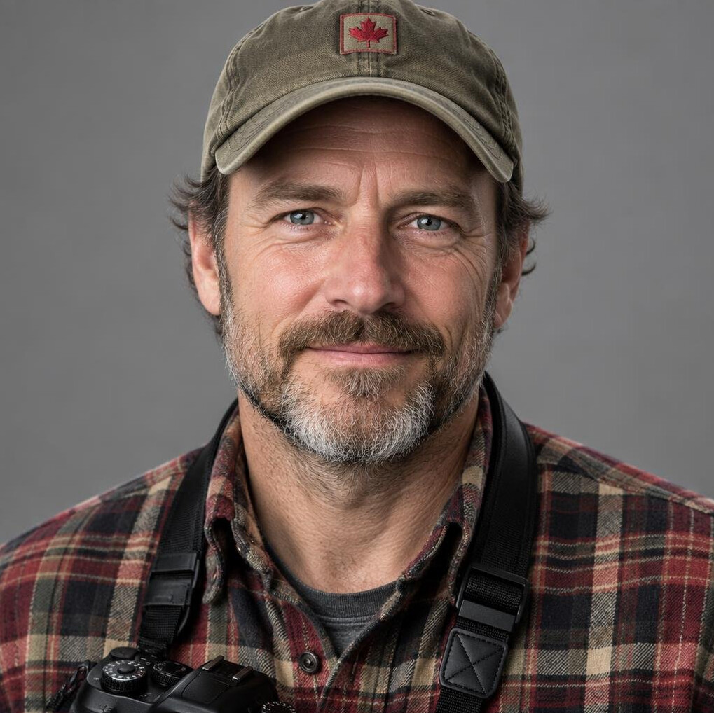 Portrait of a white Canadian man street photographer with a cap