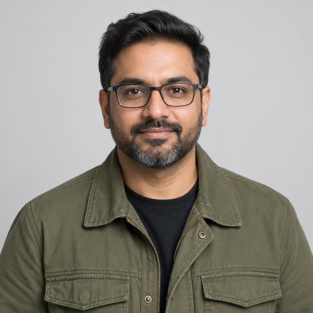 Portrait of a South Asian Canadian man photographer with a beard